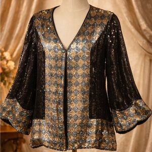 Amazing vintage silk / sequin jacket by Megere   Size L